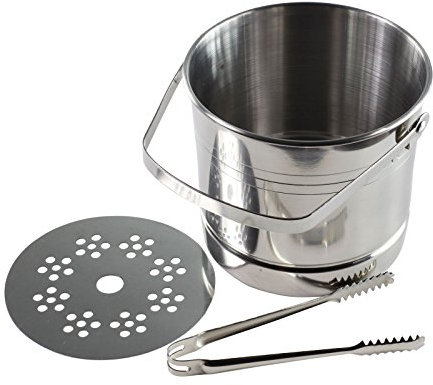 GOLDBEARUK Ice Bucket with Tongs Small Home Set Stainless Steel with Drainage Layer