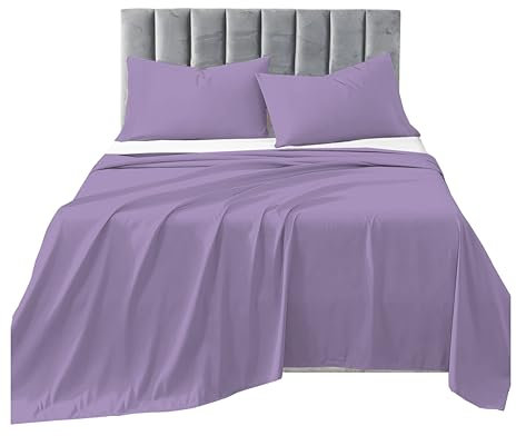 R&Z Plain Luxuary Polycotton Flat Sheets Single, Double, King, S King (Lilac, Single)