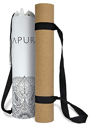 XXL Yogamatte rutschfest - Kork und Naturkautschuk 190cm - Extra lang + Tragegurt + Umhängetasche Nachhaltig (Schwarz)