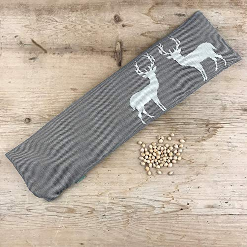 GAIDRA Cuscino BENESSERE con NOCCIOLI di CILIEGIA sfoderabile - jacquard in 100% cotone - 51 x 14 cm - qualitá artigianale dall' Alto Adige - stile tirolese cervi - grigio doubleface