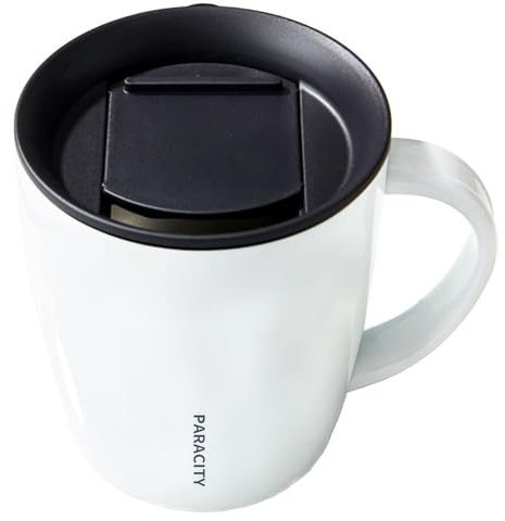 PARACITY Taza de café aislada de acero inoxidable con asa de tapa, taza de viaje al vacío de doble pared, taza de viaje para camping, hombres y mujeres, 12 onzas (blanco)
