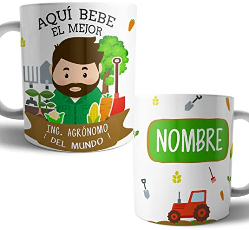 Kartoon Kase Taza Ingeniero Agronomo Original Personalizada con Nombre | Mejor del Mundo Taza Ingeniero Agronomo Profesiones de Cafe Desayuno para Regalar (Ingeniero Agronomo)