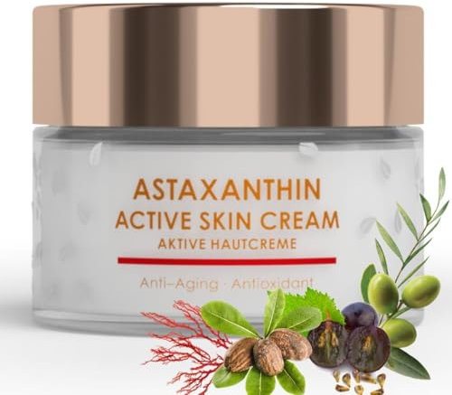 Green idea - Astaxantina Crema Viso - Crema idratante viso pelle mista - combatte i radicali liberi - Crema viso antirughe - con olio di rosa canina, burro di karitè, pantenolo 50 ml