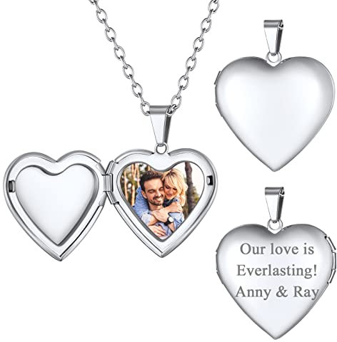 FindChic Herz Medaillon zum Öffnen Damen Personalisierte Herzkette für Bilder Silber Memorial Schmuck Kupfer Locket Amulett mit 51cm Kette