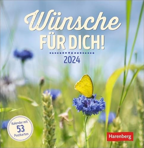 Wünsche für dich - Postkartenkalender 2024 - Harenberg-Verlag - Wochenkalender mit 53 Postkarten zum Freuen, Dekorieren oder Verschicken - 16 cm x 16,5 cm