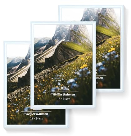 KHG Premium-Bilderrahmen 3er Set 18x24 cm Weiß, stabile Glasfront & Kunststoff-Rahmen für Fotos, Poster, Zertifikate & Collagen