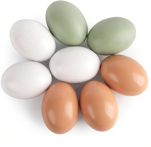 LovesTown 8PCS Wooden Easter Eggs, 3 Colors Wooden Eggs for Crafts Chicken Nesting Dyeable Food Toy