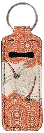 Suobstales Boho Mandala Dragonfly Chapstick Holder Lip Balm Holster Portable Pouch for Women Girls Elastic Lipstick Key Chain Holder Makeup Storage Organizer