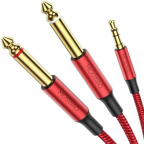 MOSWAG 6FT 3.5 mm 1/8 TRS a 2 x 6.35 mm 1/4 TS Cable mono Y Cable divisor de 1M Compatible con computadora portátil, reproductor de CD,amplificador de potencia,mezclador,sistemas estéreo domésticos
