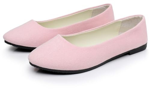 Womens Lovely Ballet Flats with 26 Vibrant Colors, Ladies Indoor Outdoor Comfy Flat Shoes Pure Color Suede-Effect Upper Ballerina Pumps Portable Slip On Dolly Shoes