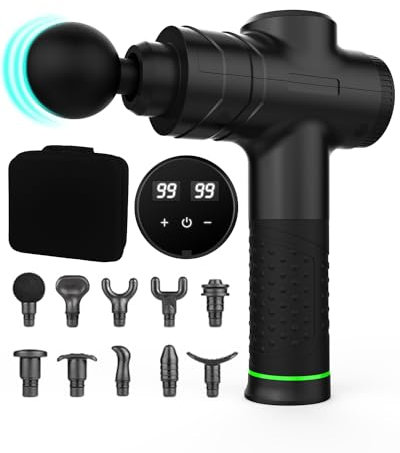 Massagepistole Massage Gun, Elektrisches Massagegerät mit 99 Geschwindigkeiten & 10 Massageköpfen, bis zu 3600U/min, 2500 mAh, LED Anzeige Touchscreen, für Schulter Nacken Rücken Entspannung