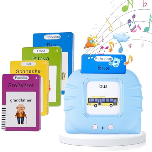 CNMTCCO Sprechende Lernkarten Lernspielzeug für Kinder ab 1 2 3 4 5 6 Jahr,112 Blätter Mit 224 Wörtern,Interaktive Lernkarten Für Vorschule, Interaktives Lernspielzeug Für Jungen Und Mädchen (Blau)