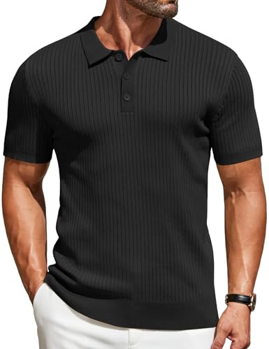 COOFANDY Pikétröjor för män vuxna kortärmad stickad t-shirt knapp stretch golf t-shirt normal passform