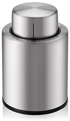 ELMWAY VinoLux Series Vacuum Wine Stopper by ELMWAY – Reusable Wine Preserver with Date Marker, Stainless Steel Shell & Silicone Seal, Fits Standard Bottles, Keeps Wine Fresh up to 7 Days – Silver