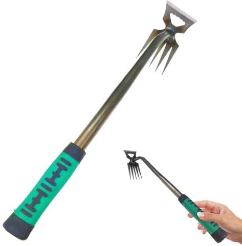 2025 Upgraded Weeding Tool, Handle Weed Remover, Premium Carbon Steel & Silicone Handle, 5/6/11 Teeth Options, Ergonomic Design for Garden Yard Patio Lawn Weeding (36cm 5Teeth)