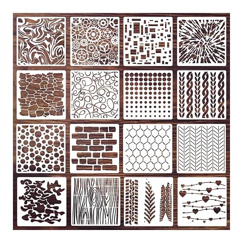 CZAKOMIX 16 Pezzi Stencil Geometrici Modelli Di Pittura, Stencil Riutilizzabili, 15x15cm,Modello Di Stencils Per Pittura In Plastica, Per Diy Scrapbooking, Disegno, Decorazione Da Parete(Milky Bianco)