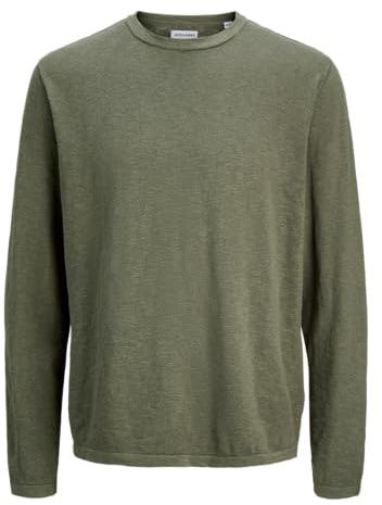 JACK & JONES Herr Jjesummer stickad rund hals Sn, Dusty Olive, L, Dammig oliv, L
