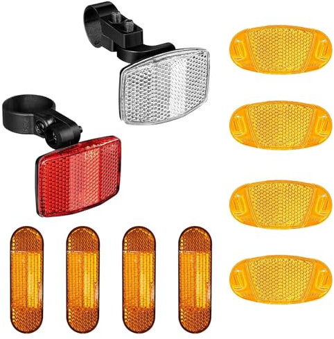 HSYTEK 10 Stück Reflektoren Fahrrad Set, Gelb Katzenaugen Fahrrad, 4 Fahrradreflektoren + 2 Katzenaugen + 4 Speichenreflektoren Clips, Fahrradreflektoren, für Motorrad, Multifunktional Scooter
