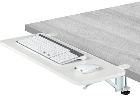 Relaxdays Supporto Tastiera Scrivania, Prolunga Pieghevole sotto PC, 65x24 cm, Estensione Tavolo, Piano Mouse, Bianco