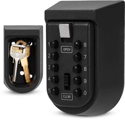 Key Safe Wall Mounted - Heavy Duty Push Button Lock Box for Outdoor, Waterproof & Secure Key Lock Box for Spare Keys, Access Cards, and Valuables, Ideal for Home, Office, Garage and Rental