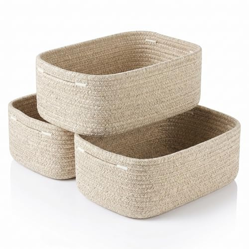 Aufbewahrungskorb, 3 Stück Regalkörbe zum Ordnen, aufbewahrungsbox Schrank Aufbewahrungskörbe Geflochtener Seilkorb Körbe Aufbewahrung, Organizer Körbe für Spielzeug Regale Kleidung Leinen