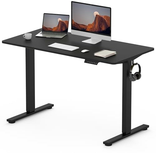 FLEXISPOT Electric Height Adjustable Standing Desk 120 * 60cm Sit Stand Desk Adjustable Desk Stand Up Desk with Backpack Hook Memory Smart Pannel EF1 Series(Black Frame+Black Desktop)