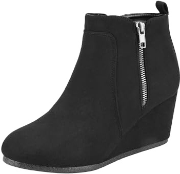 DREAM PAIRS Women's Suede Low Wedges Ankle Boots,Size 8,Black/Suede,DOUBLE