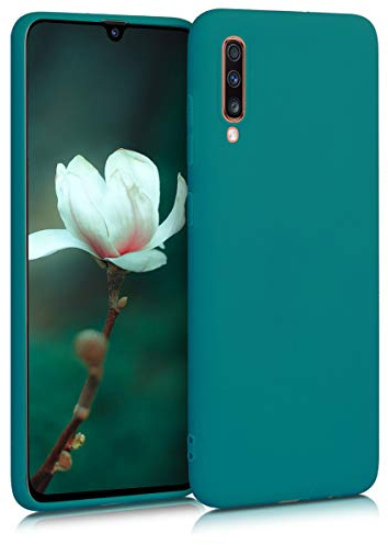 kwmobile Hülle kompatibel mit Samsung Galaxy A70 Hülle - weiches TPU Silikon Case - Cover geeignet für kabelloses Laden - Petrol matt