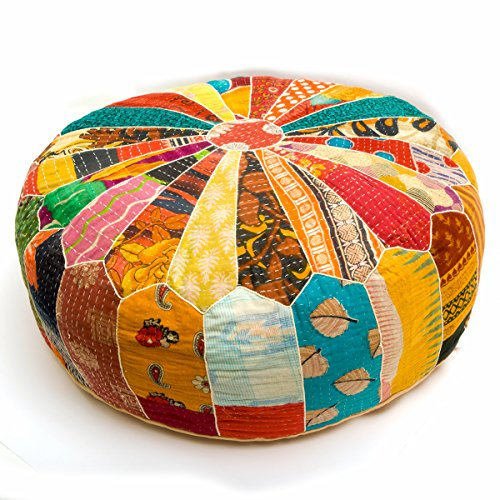 Mandala Life ART Sitzkissen Pouf Handgefertigter Dekorist Vintage Pouf Sitzpouf Groß Orientalische Sitzkissen Rund Ottoman Pouf Bodenkissen Orientalische Deko 100% Baumwolle Ungefüllt 60X20Cm