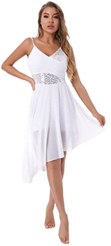 TiaoBug Vestido Lentejuelas de Danza Clásica para Mujer Maillot sin Manga con Falda Tul Vestido de Baile Lírico y Contemporánea Disfraz de Bailarina XS-XXL Blanco B S