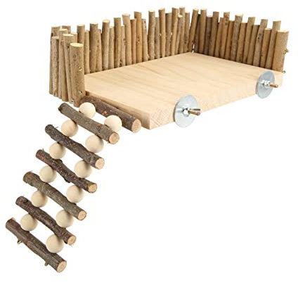 Topiky Hamster Meerschweinchen Spielzeug, Niteangel Hamsterhaus Kletterleiter, Holzbrücke Türzaun Kauspielzeug, Ratten Mäusekäfig Zubehör Plattform mit Leiter (Schraubentyp), (Topikyra41dvyb0f-11)