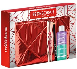 Deborah Milano Geschenkset für Damen, inklusive Mascara Instant Maxi Volumen mit Granatapfelöl, Bleistift Augen 24 Stunden 251 Stunden schwarz und biphasischen Augen Make-up Dermolab 50 ml, Nr. 01