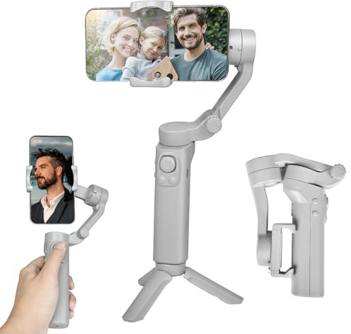 STRBDYI Stabilisator für Smartphone, 3-Achsen-Stabilisator für Telefon, kompatibel mit iPhone und Android, AI-Tracking, tragbar und faltbar, für Youtube, TikTok, Vlog, Live Stream