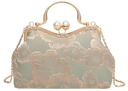 YYW Abend-Clutch-Tasche für Damen, Blumenmuster, Perlen, Brauttasche, Vintage-Handtaschen, Glitzer, modische Crossbody-Tasche für Hochzeit, Party, lichtgrün, Einheitsgröße, Westlich, modisch, elegant,