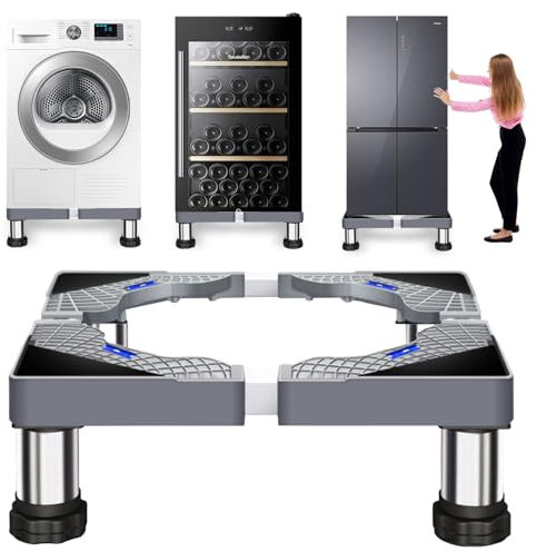Waschmaschinen Untergestell, Verstellbare Waschmaschine Untergestell 18-21cm, Waschmaschinenuntergestell aus Edelstahl, Podest für Waschmaschine und Trockner Kühlschrank Gefrierschrank (4 Beine)