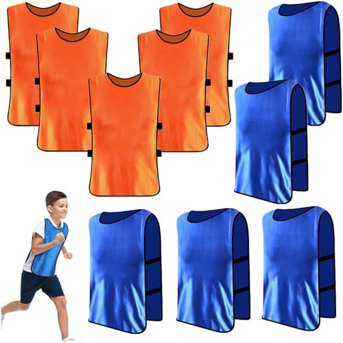 AzulLanse 10er Set Fußball Leibchen für Kinde,Trainingsleibchen,36 * 56 cm,ohne Logo,Team-Spiel Bibs,für Kinder Jugend Spiel Sport Fussballtraining Zubehör,Westen fürs Teamtraining (5 orange+5 blue)