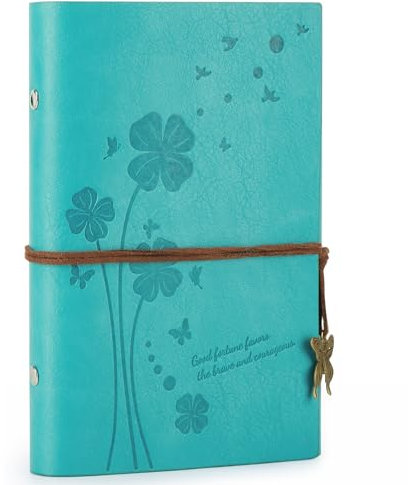 Leder Notizbuch A6,Vintage Spiralbindung Tagebuch für Erwachsene,Bullet Journal Ringbuch Nachfüllbar,Skizzenbuch Dickes Papier Blanko,Rezeptbuch zum Selberschreiben,Reisetagebuch 200 Seiten(Blau)