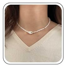 Collana girocollo con perline di semi collano e conchiglia riso bianca e conchiglia estiva