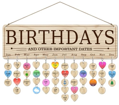 arricraft 1 Pc Wooden Family Birthday Reminder Calendar Plaque, Birthdays And Other Important Dates Calendar Wall Hanging with 100 Tags Christmas Gifts for Father Mother
