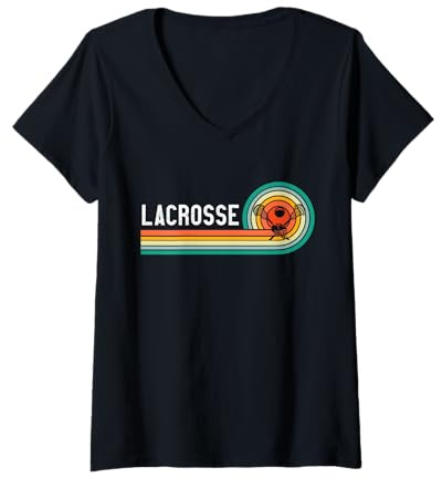 Womens Lacrosse Stick Lacrosse Helmet Retro Vintage V-Neck T-Shirt