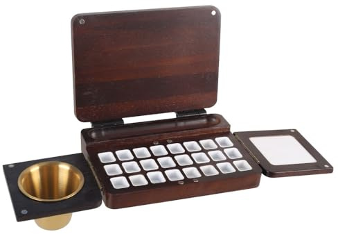 Wooden Watercolor Palette, 24 Grids Palette Box Portable Walnut Paint Tray for Watercolor, Gouache, Acrylic Paint