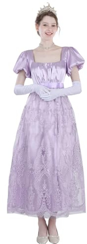 CR ROLECOS Robe Regency Jane Austen Robes de Thé de Style Victorien Blanc, Violet-3, M