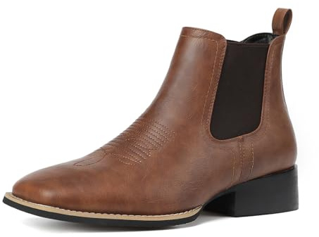 Rvminyta Cowboy Boots for Men Square Toe Chelsea Boots Mens Western Ankle Boot Slip On Casual Dress Boot
