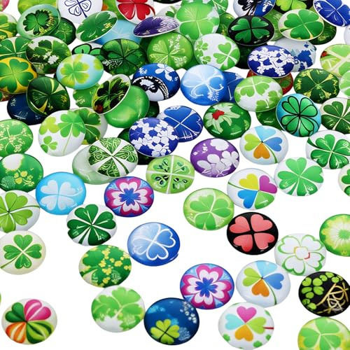 50 Stück Glücksklee Kleeblatt Glücksbringer Neujahr, Cabochon Muggelsteine Kleine Geschenke, 12mm Mini Glücksbringer Vierblättriges Kleeblatt Deko für DIY Schmuck, Glückssteine für Erwachsene