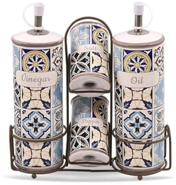 Maestro Holiday in Porto keramisk kryddset MR-20005-04S | 4 behållare + metallhållare | elegant design | kvalitetskeramik | presentidé för kök och bord