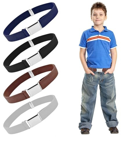 Zovator 4 Pcs Kids Belts with Square Buckle Adjustable Elastic Kids Belt with Easy Clasp Stretch Belts for Toddlers Boys Girls Children Kid Elastic Stretch Belt for Jeans, Pants, Trousers and Dresses