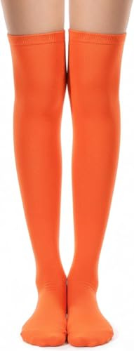 QIZHIQIAMY Calzini Sopra Il Ginocchio Fluo Accessori Fluorescenti Anni 80 90 Donna per l'Uso Quotidiano, Carnevale, Discoteca e per Outfit Fluorescenti da Festa (Arancione)