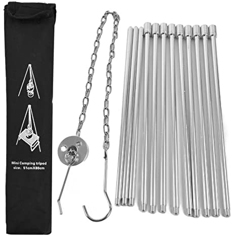 Trípode para fogata |Trípode para maceta colgante de aleación de aluminio ajustable de 4 secciones |Trípode de parrilla portátil para acampar al aire libre/picnic/hoguera |594 g