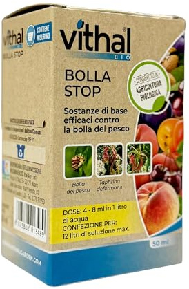 Vithal Bio Bolla Stop 50 ml – fungicida biologico contro la bolla del pesco (Taphrina deformans) – sostanze di base equiseto + chitosano – consentito in agricoltura biologica