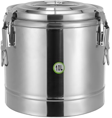 Quenoxo 10L Isolerad soppbehållare av rostfritt stål 304 med lock | Termobehållare för varm mat stor | Perfekt för kök och camping